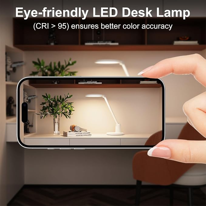 Kitloo Desk Lamps for Home Office with Stable Base, 1000LM Ultra Bright Eye-Caring Desk Light, 3000K-6000K Dimmable Table Lamp with Stepless Dimming & Timing Function for Work, Reading, Bedroom - Image 3