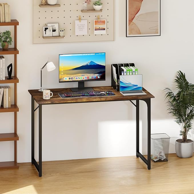 PayLessHere | 47 Inch Computer Desk | Vintage | Office Desk with Metal Frame, Adjustable Feet | Water-Resistant, Scratchproof Surface | Sturdy Writing Table for Home Office or Study | Pack of 1 - Image 2