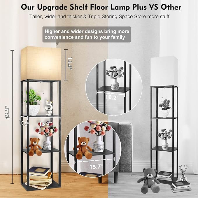 RUNTOP Plus Floor Lamp with Shelves, Shelf Lamp with 15W LED Bulb, 3 Colors, Memory Function, Wide Display Shelf for Collectibles Storge, Floor Lamps for Living Room, Standing Lamp for Bedroom - Image 2