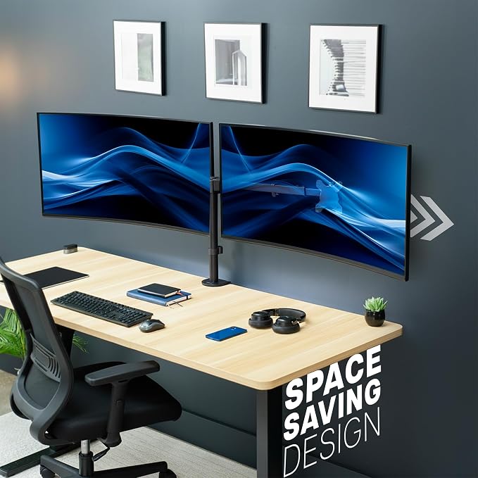 VIVO Premium Dual Ultra Wide LCD LED 40 to 45 inch Monitor Desk Mount, Heavy Duty, Adjustable Telescoping Arms, Flush Wall Setup, Fits 2 Screens, Black, STAND-TS45C - Image 2