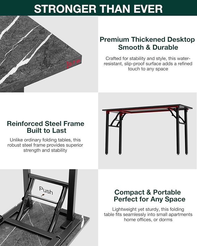 Frylr Small Folding Computer Desk – Portable 55.1 Inch Foldable Laptop Table, Collapsible and Compact for Easy and Fast Setup, Lightweight for Small Spaces, Home Craft and Study Use, Marble Greige - Image 5