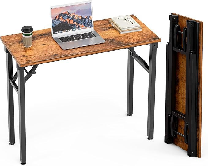 TEMI Small Computer Desk Folding Table - 35.8" Foldable Office Desk, No Assembly, Perfect for Small Spaces in Bedroom, Dorm, or Apartment, Portable Mini Desk or Study Table with Compact Design, Brown by TEMI