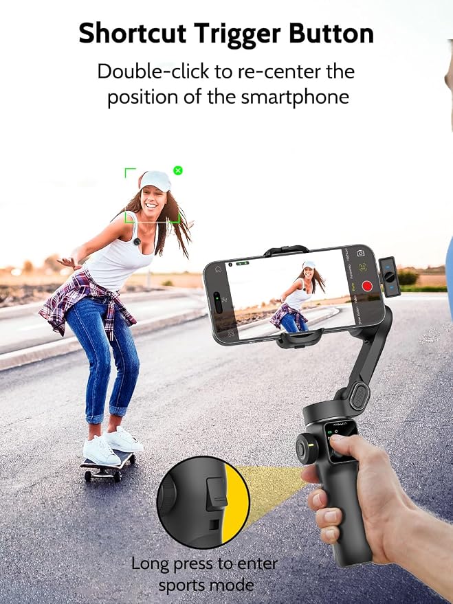 AOCHUAN Gimbal Stabilizer for iPhone & Android,3-Axis Phone Gimbal w/Wireless Lavalier Microphone,Built-in 7.8" Extension Pole,OLED Display,Phone Stabilizer for Video Recording TikTok(V8 Mic Kit) - Image 7