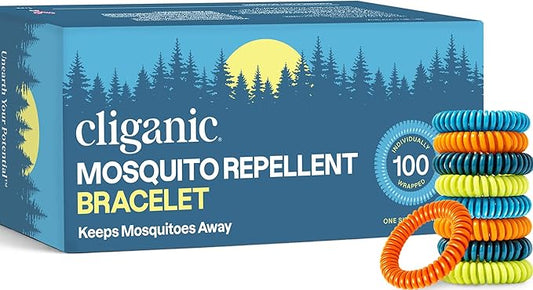 Cliganic 100 Pack Mosquito Repellent Bracelets for Adults & Kids - Natural DEET-Free Bands, Individually Wrapped by Cliganic