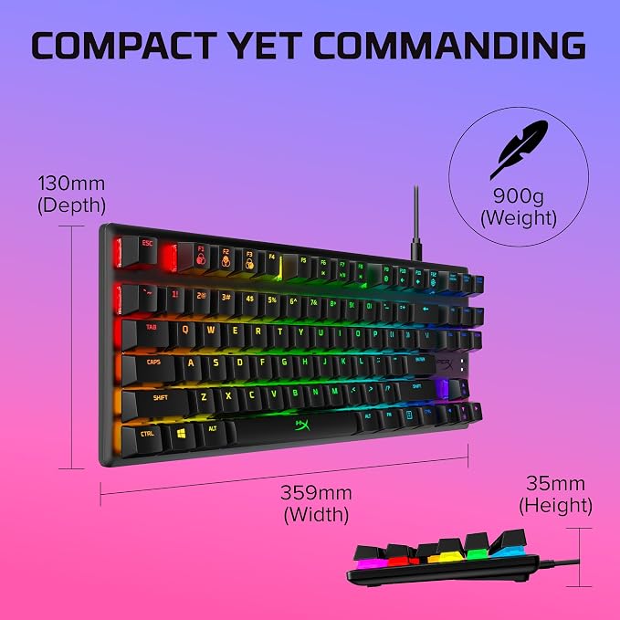 HyperX Alloy Origins Core - Tenkeyless Mechanical Gaming Keyboard, Software Controlled Light & Macro Customization, Compact Form Factor, RGB LED Backlit, Linear HyperX Red Switch,Black - Image 8