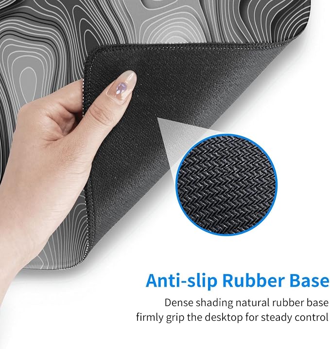 3D Topographic Map Mouse Pad Grey White Gaming Mouse Pad XL Desk Mat Large Desk Pad Non-Slip Rubber Base Keyboard Mouse Mat with Stitched Edges for Home Office Work - Image 4