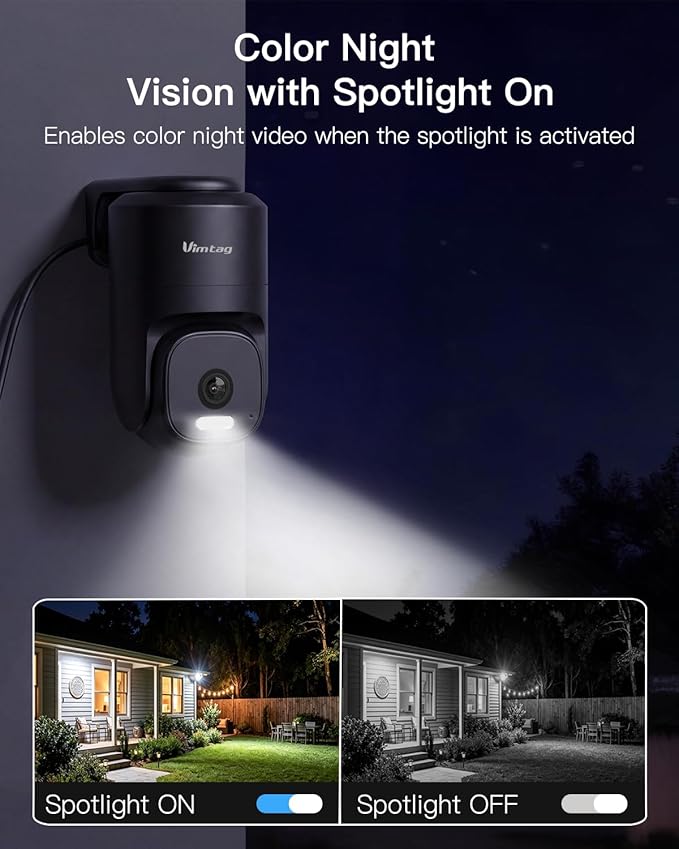 VIMTAG 2.5K 4MP Outdoor Security Camera, Pan/Tilt WiFi Home CCTV Camera, 360° View & Motion Tracking, Color Night Vision, 2-Way Audio, AI Detection Alarm, IP66, Cloud & SD Card Storage, Works w/Alexa - Image 5