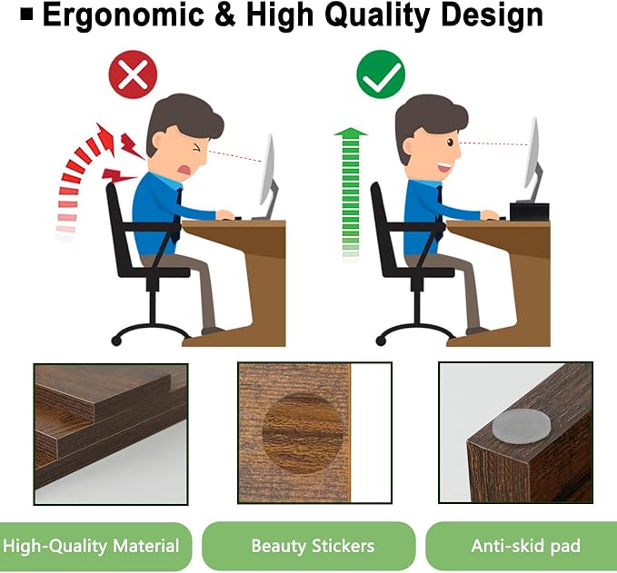 TEAMIX 2 Pack Monitor Stand Riser-20 inch, Wooden Tabletop Shelf for TV/PC/Laptop/Printer, Rustic Brown Monitor Riser with Storage, Computer Stand Ergonomic Design - Image 5