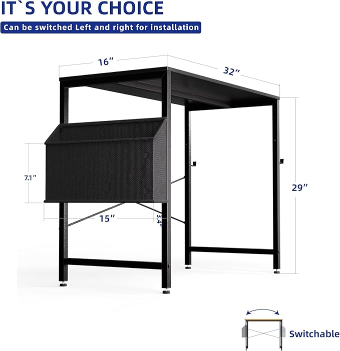 Pamray 32 Inch Computer Desk for Small Spaces with Storage Bag, Home Office Work Desk with Headphone Hook, Small Office Desk Study Writing Table - Image 3