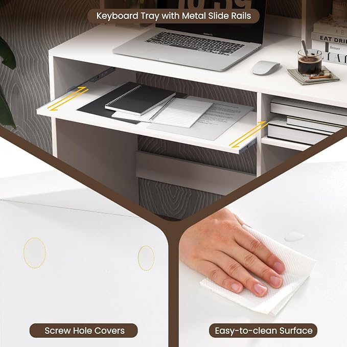 Giantex Computer Desk with Hutch, 43.5 Inch Home Office Desk with Keyboard Tray & Charging Station, Laptop PC Table for Workstation, Modern Study Writing Desk for Small Space, Bedroom, White - Image 6