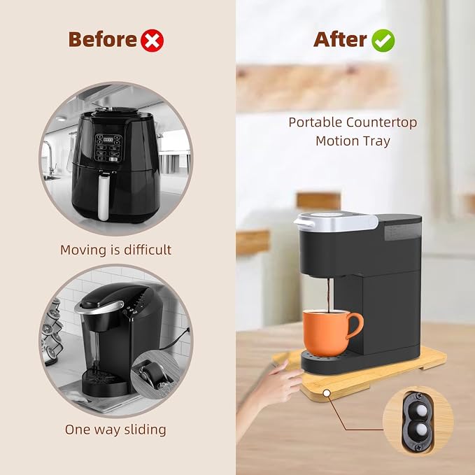 360° Rolling Tray Bamboo Appliance Slider for Kitchen Appliances | Kitchen Appliances Sliding Tray for Coffee Maker Appliances Mat Easily from Under The Cabinet Natural(13.9"×9.4") - Image 3