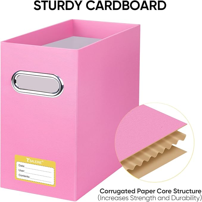 BALEINE File Organizer Box, Cardboard File Folder Organizer with Handle for Letter Size, Portable Collapsible Hanging Filing Box for Home Office Document Storage (8 Pack, Pink) - Image 4