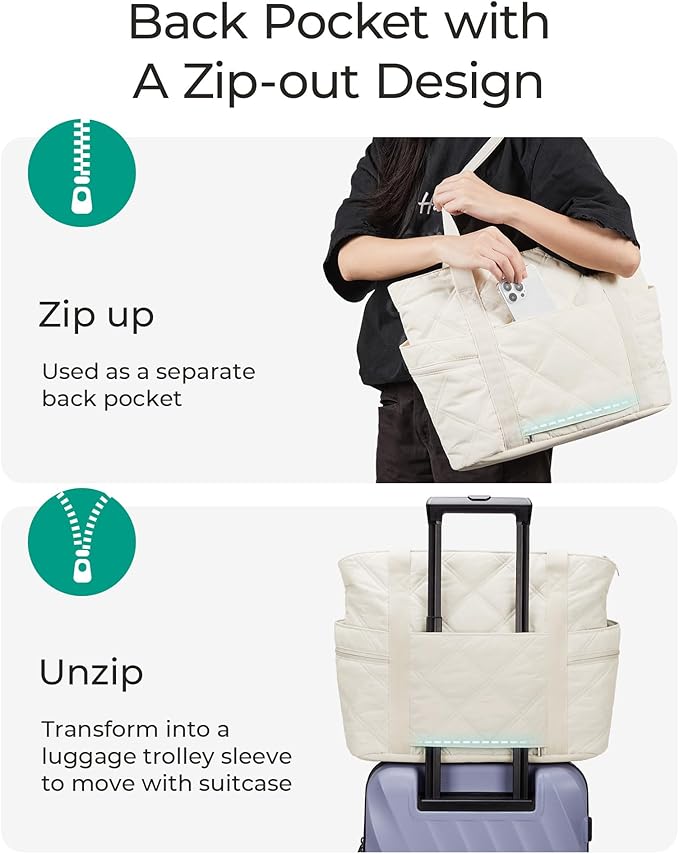 BAGSMART Crush Tote Bag for Women, 20L Puffer Work Tote with Zipper | Quilted Nurse Hospital Bag For Travel College Gym - Image 3