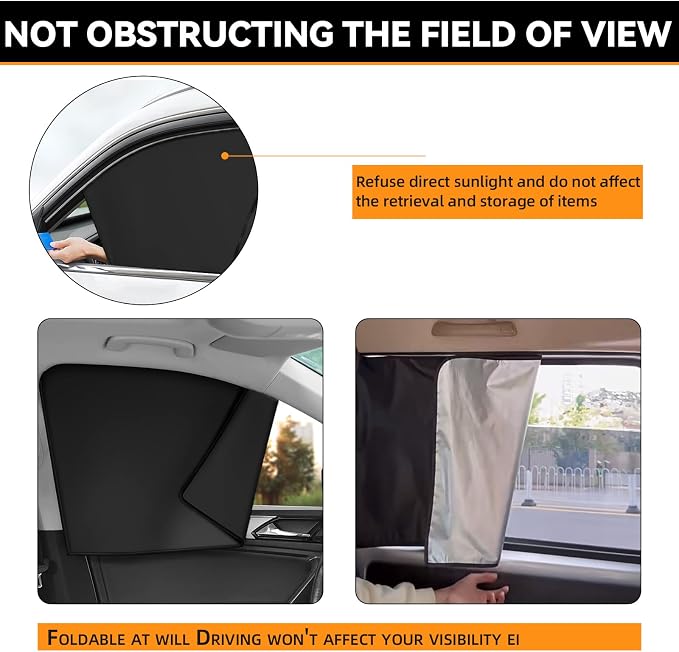 QUICTO Car Window Sun Shades, Universal Interior Accessories - Double-Sided Black (4pcs) - Image 5