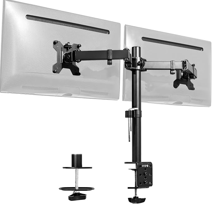 VIVO Dual Monitor Desk Mount, Holds 2 Computer Screens up to 30 inches and 22lbs Each, Heavy Duty Fully Adjustable Steel Stand with C-Clamp and Grommet, Black, STAND-V002 | Black, Articulating, Adjustable Monitor Arm, Grommet or C-Clamp Mounting, Compu... by Unknown