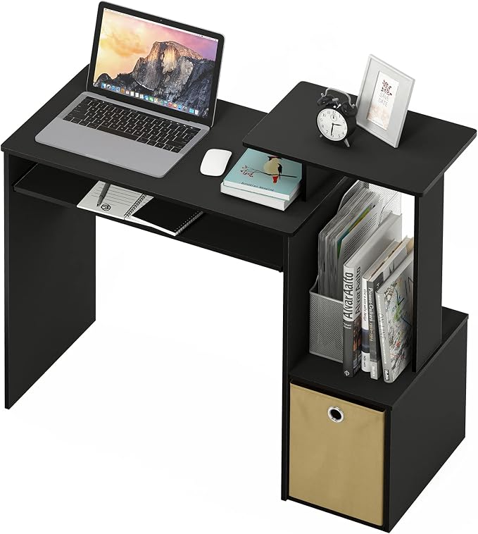 Furinno Econ 40-Inch Computer Desk Side Shelves, Office Desk with Keyboard Tray and Storage Bins, Rectangular Gaming Desk for Home Office, Bedroom, Study Room, Classic Black - Image 8