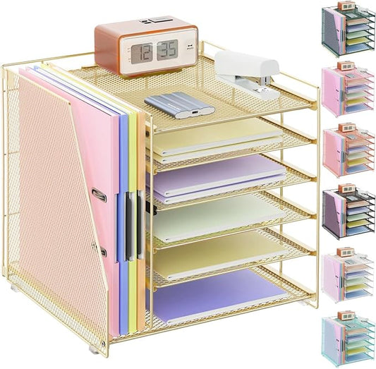 gianotter 6-Tier Paper Organizer With Magazine Holder | Desk Organizers and Accessories, File Organizer for Office Supplies Storag (Gold, 6-Tier) by gianotter