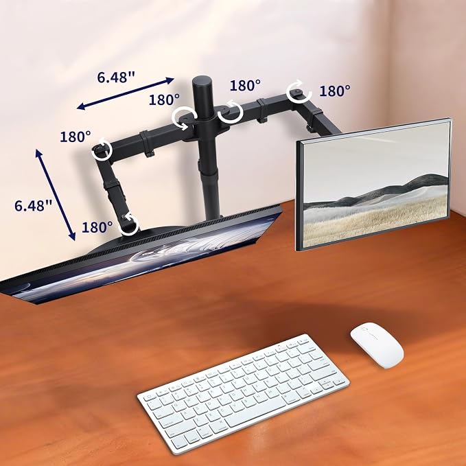 Black Dual Monitor Arm Mount for 13-32 Inch Screens | Ultrawide Screens Up to 38 Inch Fully Adjustable Stand with C-Clamp/Grommet Base Max VESA 100x100 Each Screen Capacity 22lbs - Image 5