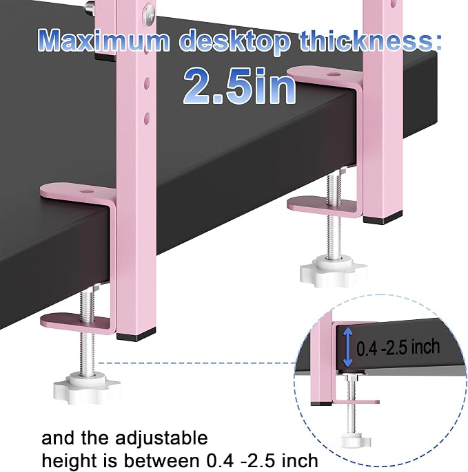 2-Tier Desk Shelf | Desk Organization Expandable Clamp on Desk Shelf Desktop Accessories for Offices and Game Rooms (Pink) - Image 5