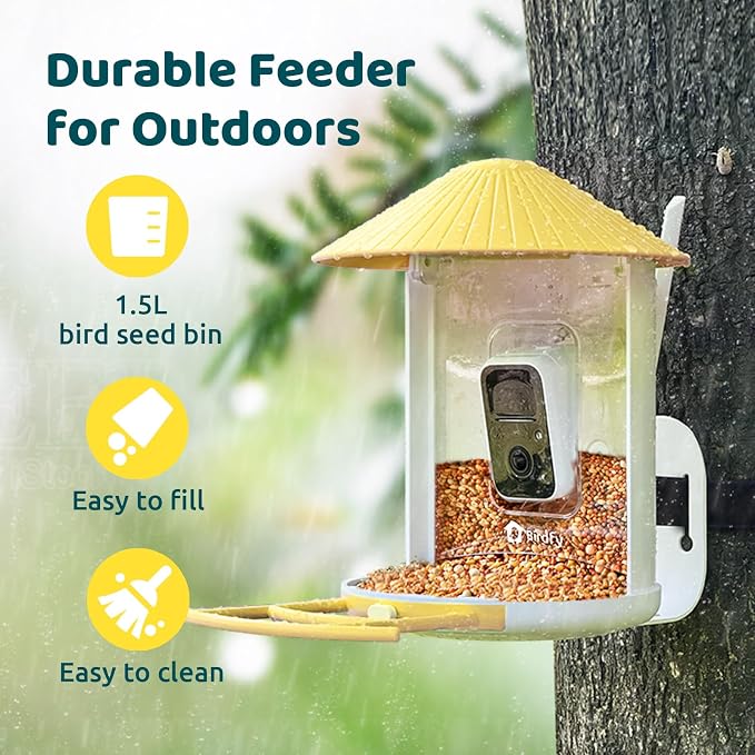 NETVUE by Birdfy AI Smart Bird Feeder with Camera, AI Auto Capture Each Bird Visit & Identify 6000+ Species, Cloud Store & Live Birdwatching, Ideal Gift (Yellow) - Image 5