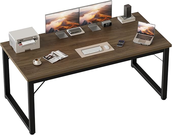 Mericonia 54 Inch Computer Desk, 1" Thick Large Office Table, Walnut | Modern Simple Style, Heavy Duty Industrial Frame, Study & Writing Table for Home Bedroom Work by MERICONIA