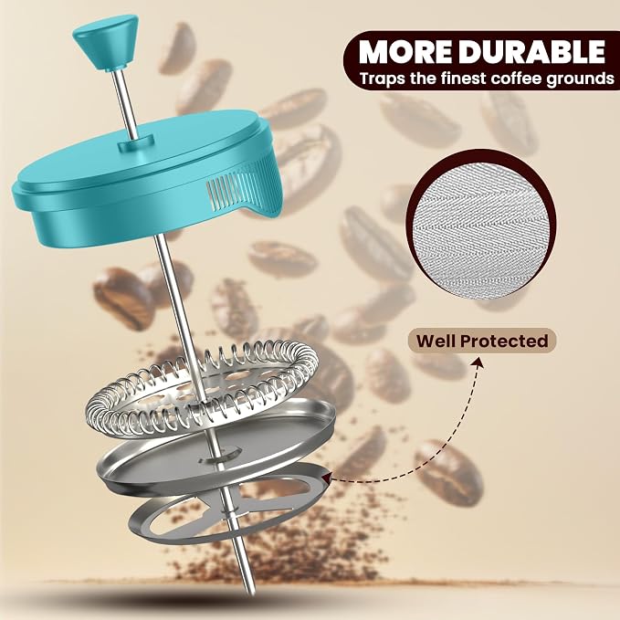 Utopia Kitchen Borosilicate Glass French Press Coffee Maker 34 Oz, Aqua | Heat-Resistant Cafetiere & Tea Maker, Thickened Glass Coffee Press for Travel and Camping - Image 5