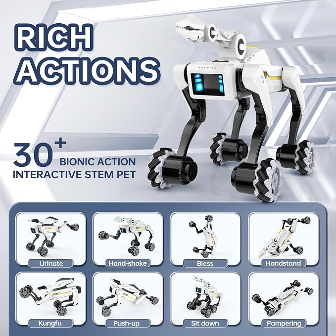 3 in 1 Robot Dog with Wheels Kit, 30+ Bionic Actions, Voice & Remote Control, Programmable Moves, Rechargeable Battery, All-Terrain Stunt Pet Toy for Kids(Removable Claw & Cannon) - Image 3