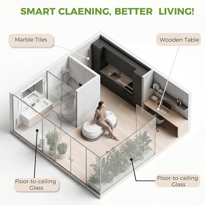 KKI Window Cleaning Robot,Upgraded Window Cleaner Robot, Auto-Dual Spray, Max 3200pa,3 Cleaning Modes & Edge Detection, Remote Control for High-Rise Windows, Glass Door,5Sets Cloths | Automatic,Dual Ultrasonic Spray, Max 3200pa, 3 Cleaning Modes & Edge... - Image 7