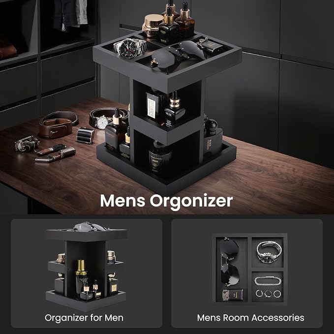 EXIN DECHEN Cologne Organizer for Men,Birthday Gifts for Men,Wooden Black | Easy Installation,360° Rotating,Boyfriend Husband Dad Gift Ideas,Mens Accessories for Desk,Bathroom Countertop,Vanity,Dresser - Image 5