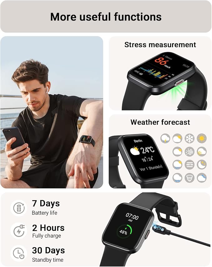Tensky Smart Watch for Men/Women Android/iPhone/Samsung, Alexa Built-in, 1.8" Touch Screen Fitness Tracker with Answer/Make Calls, 3ATM Waterproof Heart Rate/Sleep/SpO2 Monitor, 120+ Sport Modes - Image 6