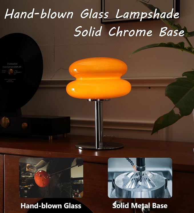 Glivpny Mushroom Lamp Table Lamp for Night Stands,Mid Century Modern Desk Lamps for Bedroom, Vintage Dimmable Bedside Small Cute Lamps, Cool Aesthetic House Warming Gifts New Home Decor(Orange Red) - Image 4