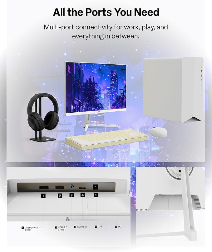Pixio PX249 Wave White 24 inch 240Hz Refresh Rate FHD 1080p Resolution Fast IPS Panel 1ms GTG Response Time Built-in Speakers Gaming Monitor with Adaptive Sync - Image 5