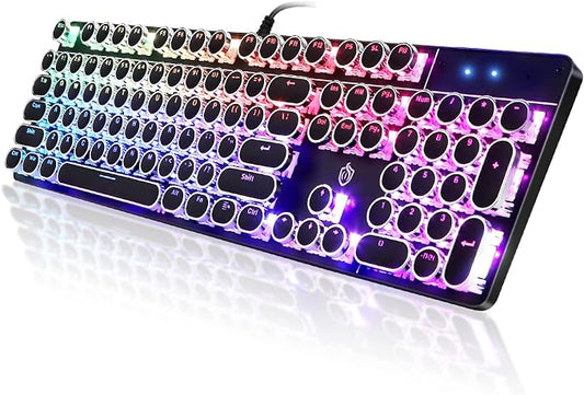 YSCP Typewriter Style Mechanical Gaming Keyboard RGB Backlit Wired with Blue Switch Retro Round Keycap 104 Keys Keyboard (R-Black) by YSCP