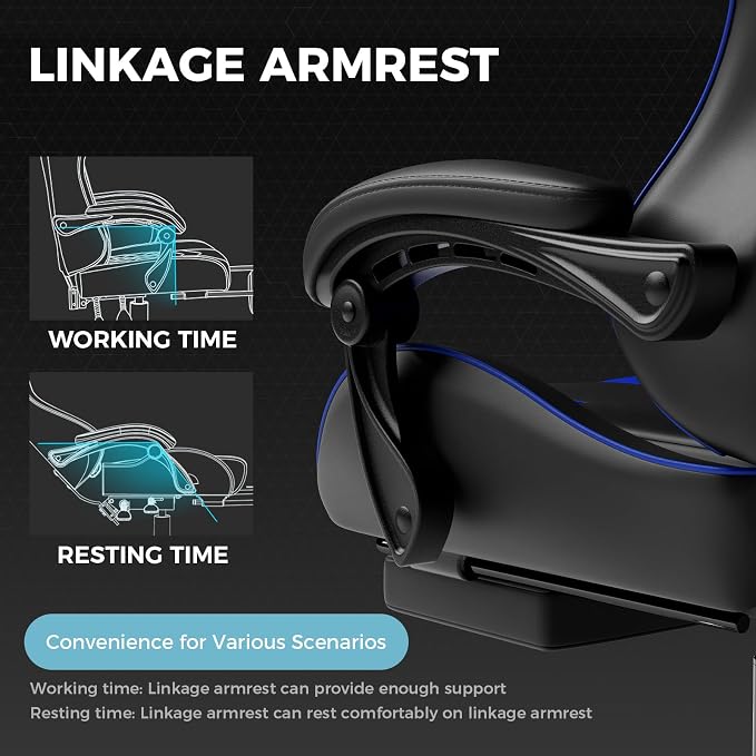 GTPLAYER Gaming Chair, Computer Chair with Footrest and Lumbar Support, Height Adjustable Game Chair with 360°-Swivel Seat and Headrest and for Office or Gaming (Faux Leather, Blue) - Image 5