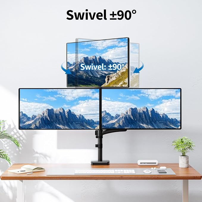 Triple Monitor Mount Fits Max 32" Computer Screen, Holds up to 17.6lbs Each Arm, 3 Monitor Desk Mount, Triple Stand with Tilt Swivel Rotation, VESA Mount 75/100mm - Image 8