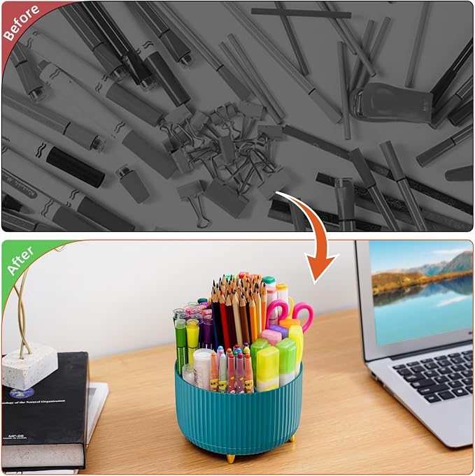 Marbrasse Desk Organizer, 360-Degree Rotating Pen Holder, Desk Organizers and Accessories with 5 Compartments Pencil Organizer, Art Supply Storage Box Caddy for Office, Home（Green） - Image 7