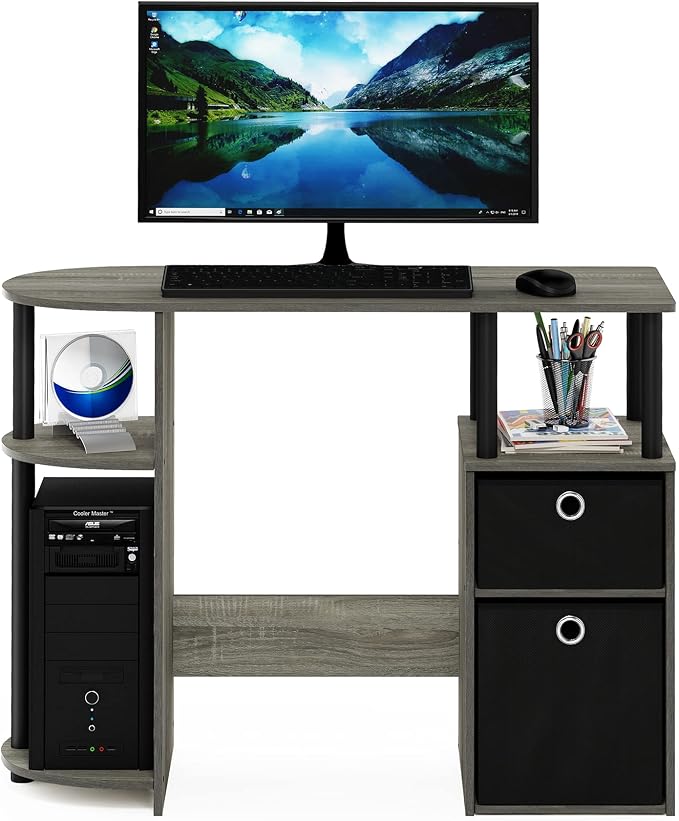 Furinno JAYA Desk, 38.4" Wide Gaming Desk with Bin Drawers, Computer Desk with Side Shelf, Office Desk for Study, Home Office, Bedroom, Dorm, Study Room, French Oak - Image 4