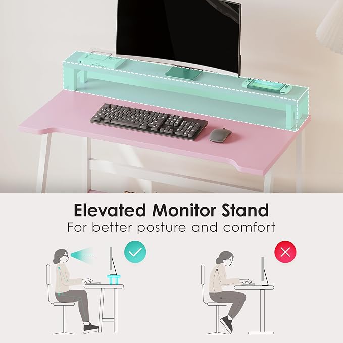 ALISENED 31.5 Inch Small Office Desk with Storage, Small Desk for Small Spaces, Compact Home Office Desk, Mini Study Desk for Bedroom, Pink - Image 4