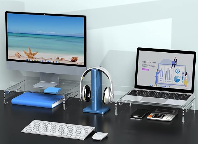 Zimilar 2 Pack Monitor Stand Riser, Acrylic Monitor Stand for Computer, Laptop, Printer, Notebook, Premium Clear Laptop Stand Acrylic Monitor Riser for Home Office, Monitor Stands for 2 Monitors | Laptop, Printer, Notebook, Premium Clear Laptop Stand A... - Image 3