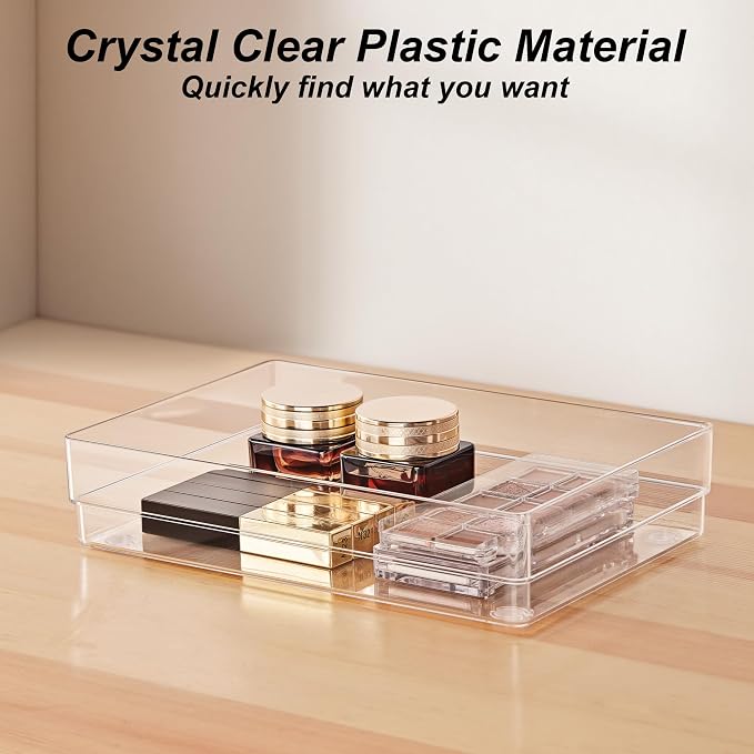 SMARTAKE 25 PCS Drawer Organizer, 4-Size Desk Drawer Organizer Trays | Storage Tray with Non-Slip Silicone Pads for Makeup, Jewelries, Utensils in Bedroom Dresser, Office and Kitchen (Clear) - Image 3