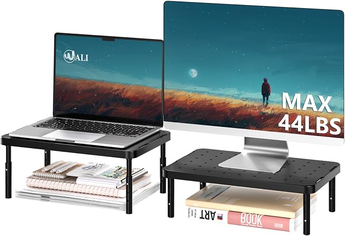 WALI Computer Monitor Stand for Desk, Adjustable Laptop Riser, Desk Monitor Stand Underneath Storage for Office, School Supplies (PTT001-B), 1 Pack, Black by WALI