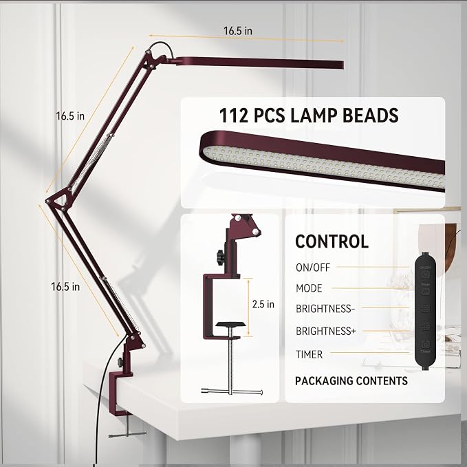 SKYLEO Desk Lamp - LED Desk Light - 5 Color Modes X 11 Brightness Levels - Adjustable Swing Arm - Timmer & Memory Function - 12W Lamp for Desk - Red - Image 3