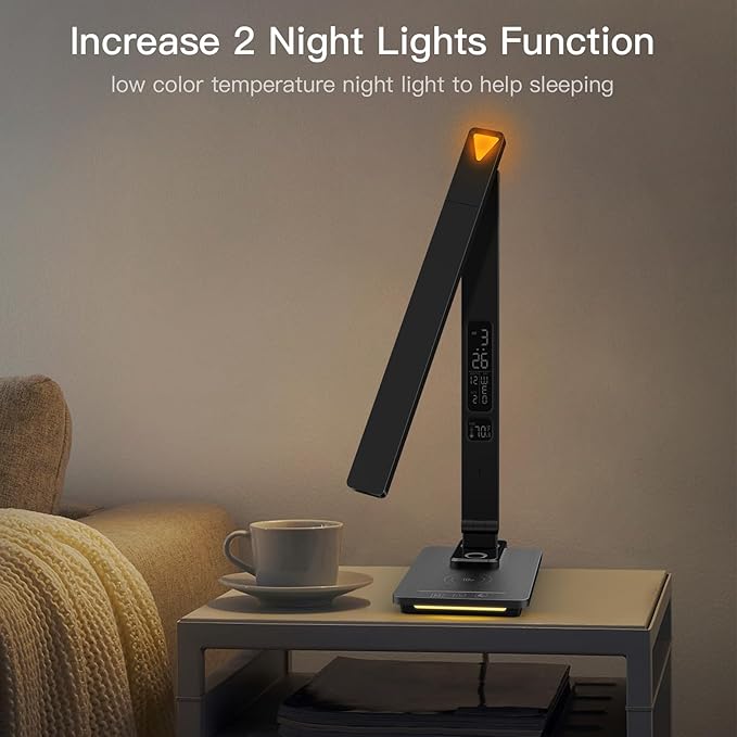 LAOPAO LED Desk Lamp with Wireless Charger: Desk Lamps for Home Office Bedroom, 5 Color Modes & Brightness Dimmable, 2 Night Light - Image 6