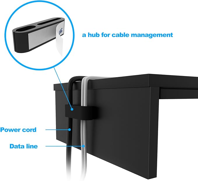 1home Ergonomic Monitor Stand Riser, 21.3 Inch Wood Desktop Stand with Cellphone Holder and Cable Management, Black | Wood Desktop Organizer with Cellphone Holder and Cable Management for PC, Laptop, Printer and Home Office Workspace - Image 4