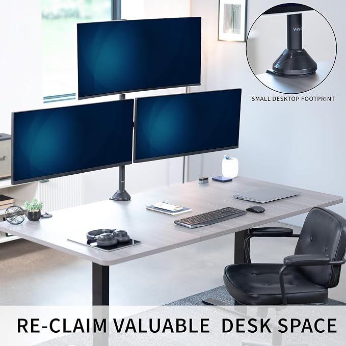 VIVO Premium Triple Ultra Wide LCD LED 27 to 38 inch Monitor Desk Mount, Heavy Duty C-clamp, Extra Tall Pole, Adjustable Telescoping Arms, Flush Wall Setup, Fits 3 Screens, Black, STAND-TS3CT - Image 8