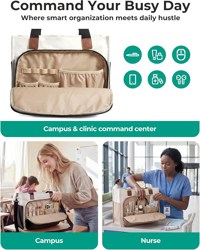 BAGSMART Small Tote Bag for Women, 13'' Laptop Canvas Work Bag with Zipper | 30oz/40oz Tumble & 11 Pockets Travel Tote, Teachers/Nurses, Lightweight Canvas or Water-Resistant Puffer Taslon Crossbody Bag - Image 3