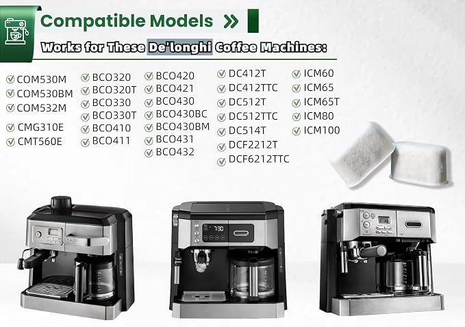 12 Pack Activated Charcoal Water Filter for Delonghi Espresso Machine COM530M, COM532M, BCO430 and More | Compatible with Delonghi Filter Replacement Accessories 7313285779 - Image 2