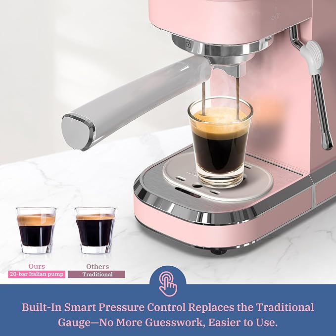 Laekerrt Professional Espresso Machine 20 Bar, Espresso Maker with Milk Frother Steam Wand, Stainless Steel Home Coffee Machines for Cappuccino and Latte, Gift for Women Wife Daughter or Mom, Pink - Image 4