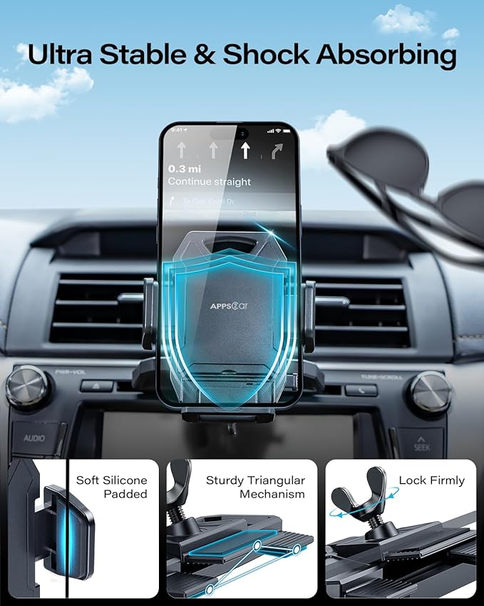 APPS2Car Sturdy CD Slot Phone Mount with One Hand Operation Design, Hands-Free Car Phone Holder Universally Compatible with All iPhone & Android Cell Phones, for Smartphone Mobile - Image 3