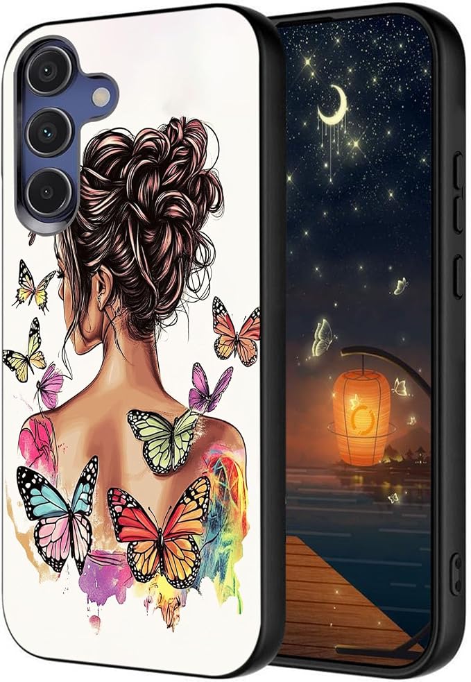 Designed for Galaxy S25 FE Phone Case,Slim Silicone Shockproof Protective Case for Galaxy S25 FE 6.7 inch,Butterfly Girl Watercolor Art by Unknown